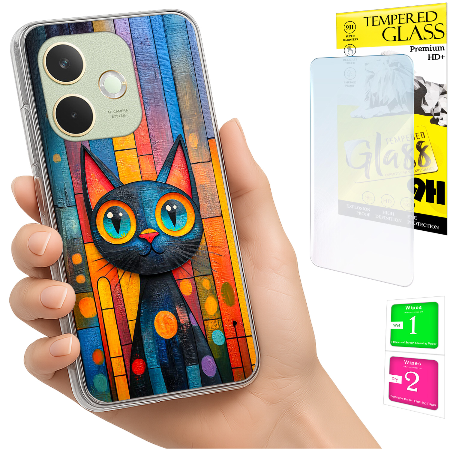 Schutzhülle Für Oppo A5 Pro: Foto-rückseite Mit Katzenmotiv + 9h-glas