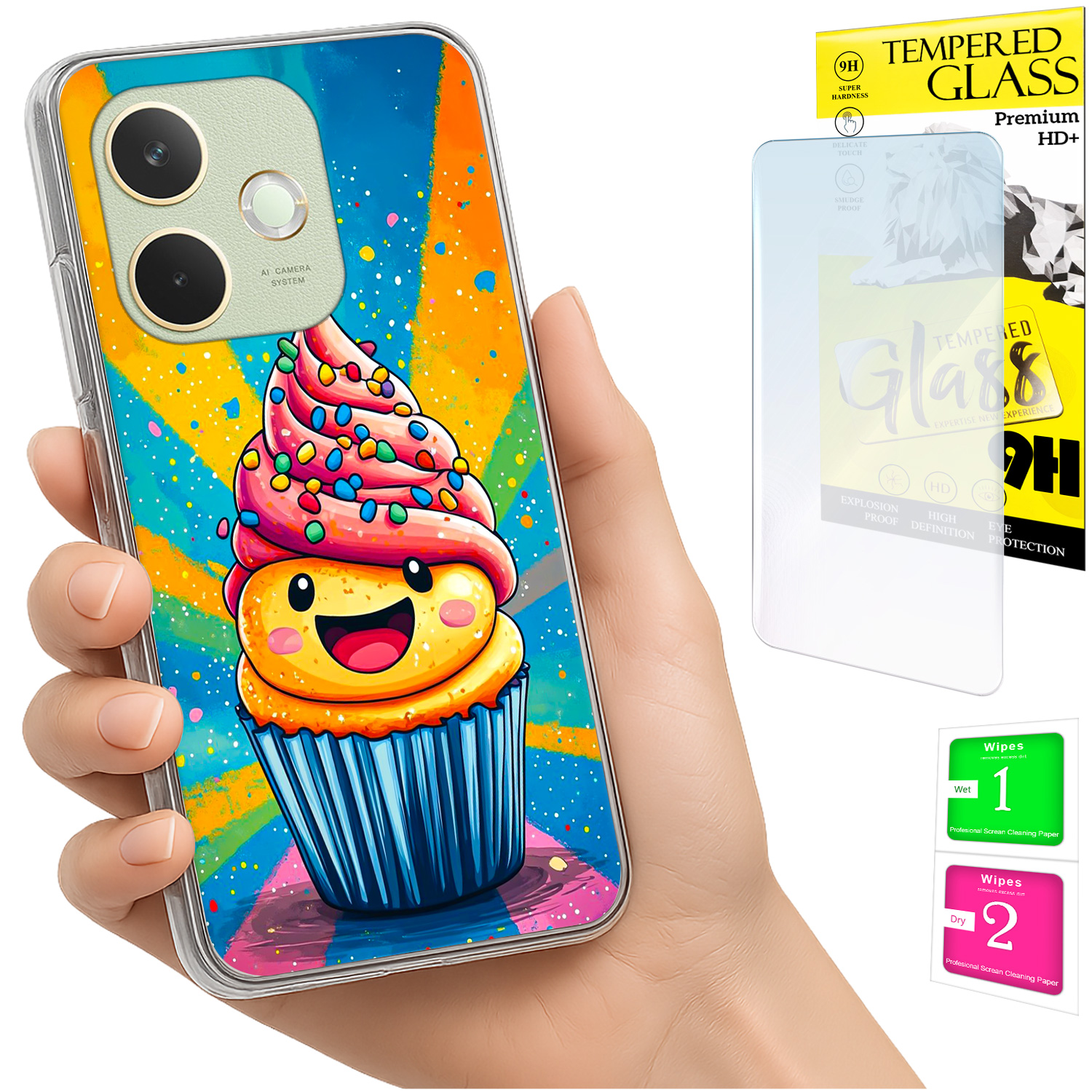 Schutzhülle Für Oppo A5 Pro: Foto-rückseite Mit Grafikdesign (kuchenform) + 9h-glas