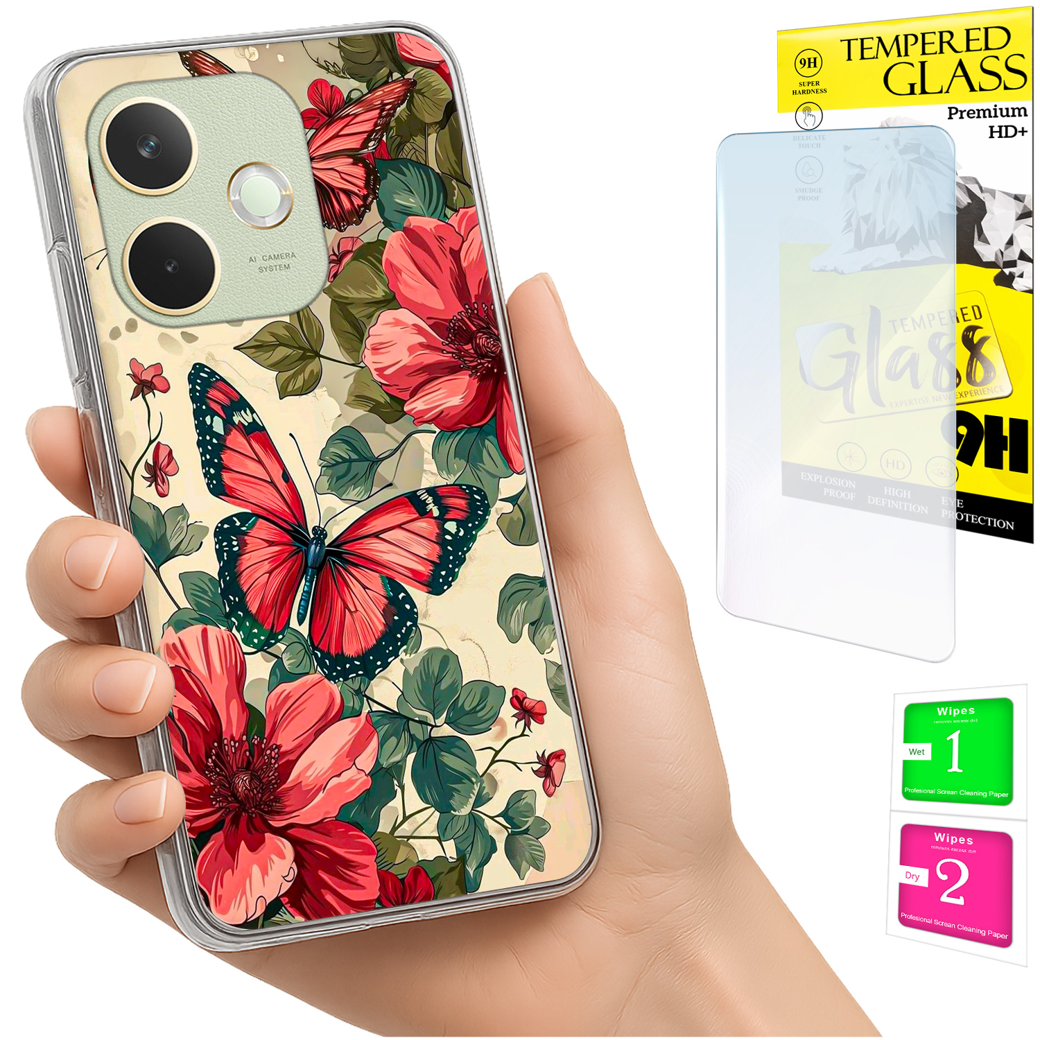 Schutzhülle Für Oppo A5 Pro: Fotohülle Mit Schmetterlingsmotiv Auf Der Rückseite + 9h-glas