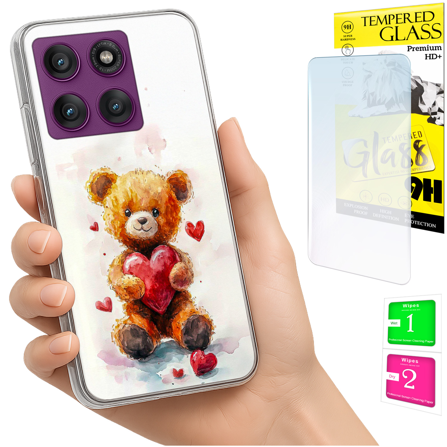 Schutzhülle Für Motorola Edge 60 Pro: Foto-rückseite Mit Teddybärmotiv + 9h-glas