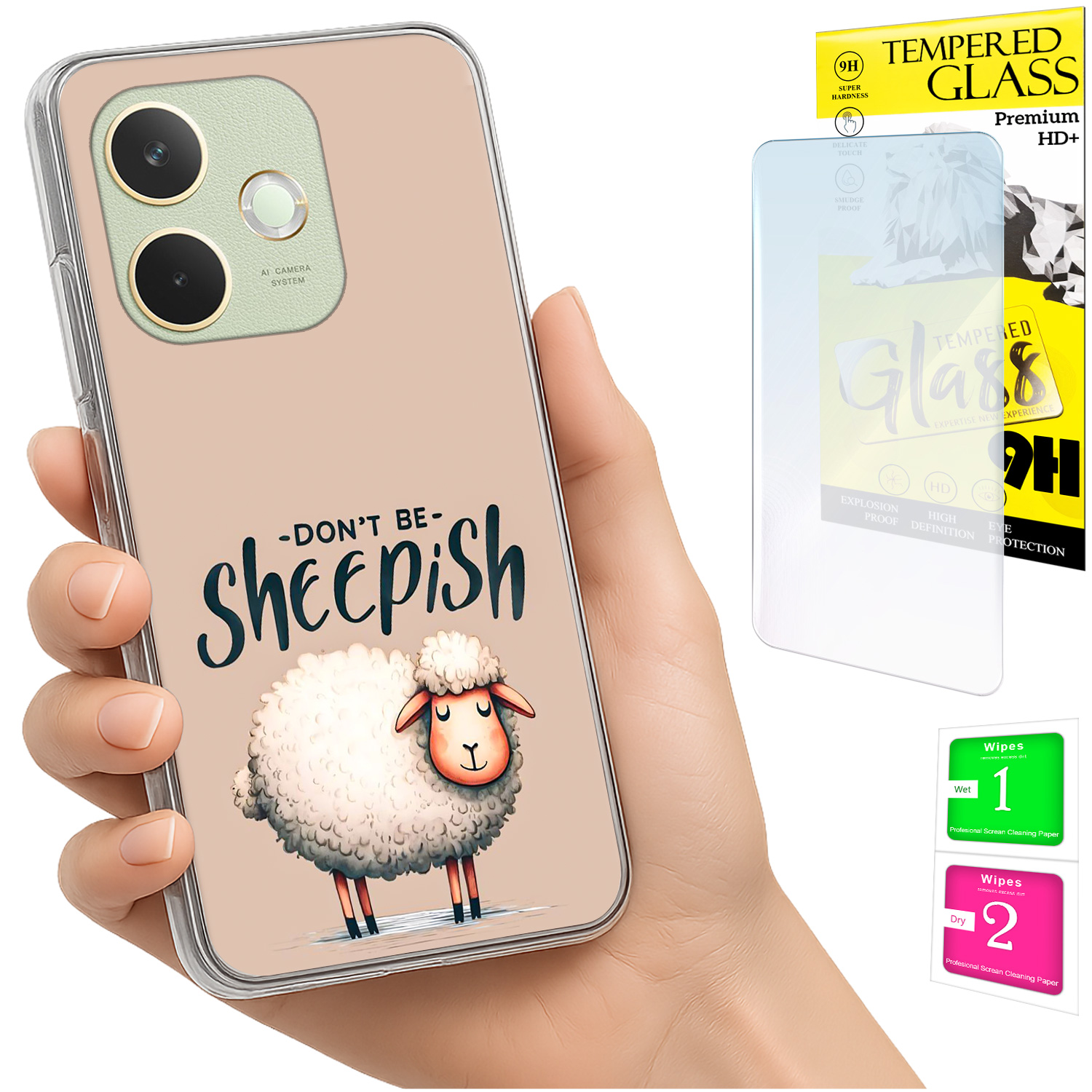 Schutzhülle Für Oppo A5 Pro: Fotohülle Mit Schafmotiv Auf Der Rückseite + 9h-glas
