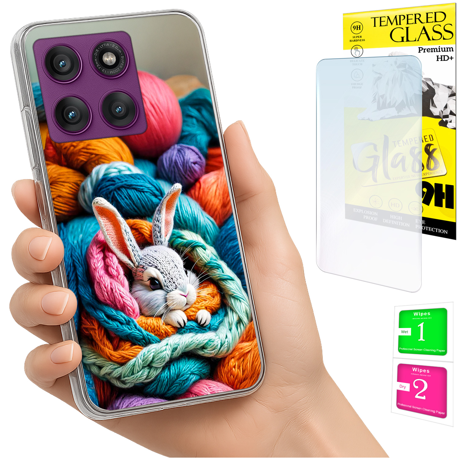 Schutzhülle Für Motorola Edge 60 Pro: Fotohülle Mit Hasenmotiv Und 9h-glas