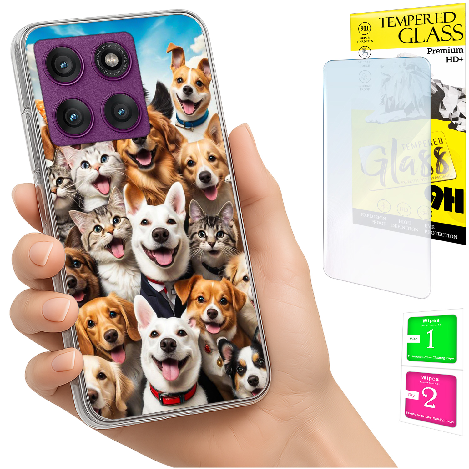 Schutzhülle Für Motorola Edge 60 Pro: Foto-rückseite Mit Hundemotiv + 9h-glas
