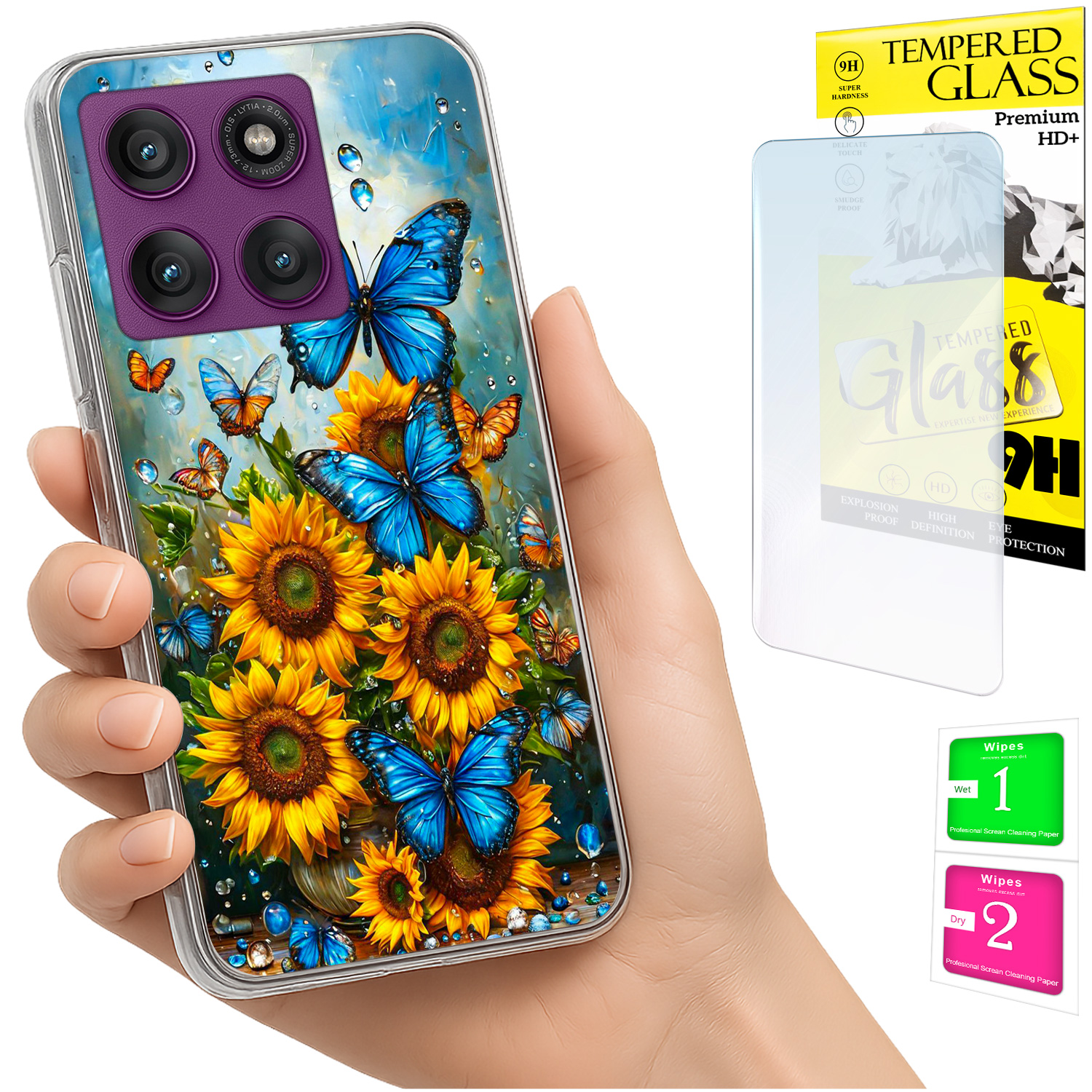Schutzhülle Für Motorola Edge 60 Pro: Fotohülle Mit Schmetterlingsmotiv Auf Der Rückseite + 9h-glas