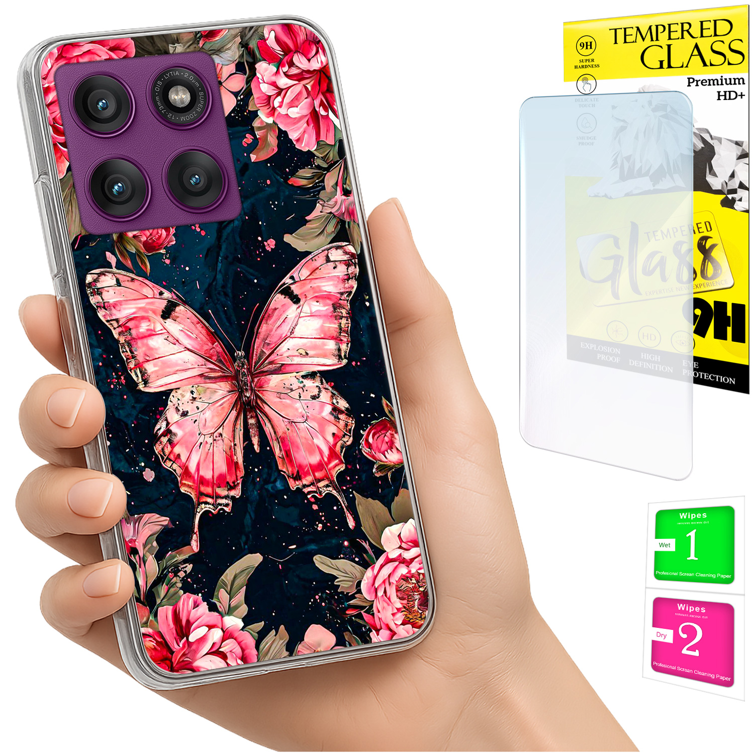 Schutzhülle Für Motorola Edge 60 Pro: Fotohülle Mit Schmetterlingsrückseite Und 9h-glas