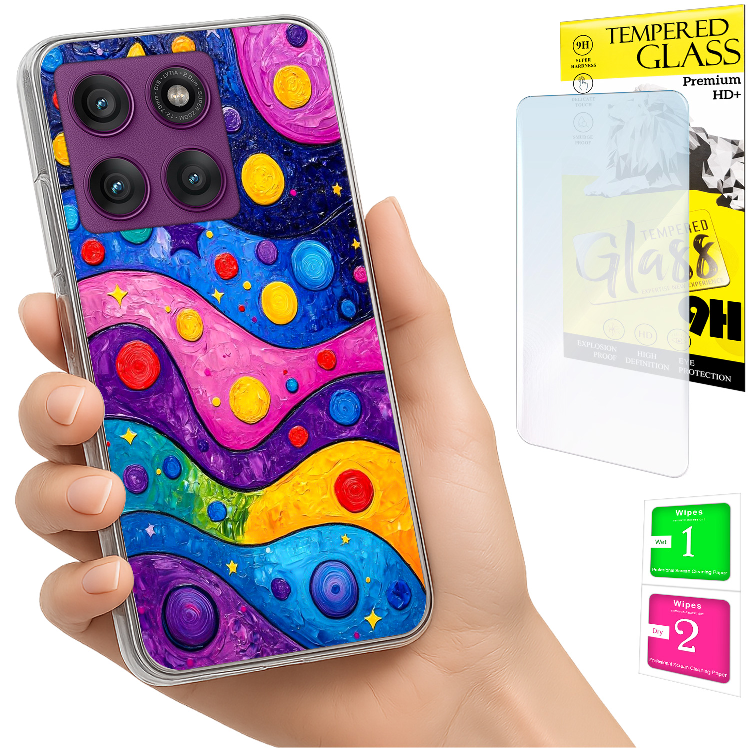 Schutzhülle Für Motorola Edge 60 Pro, Fotohülle Mit Wellenmuster Auf Der Rückseite + 9h-glas