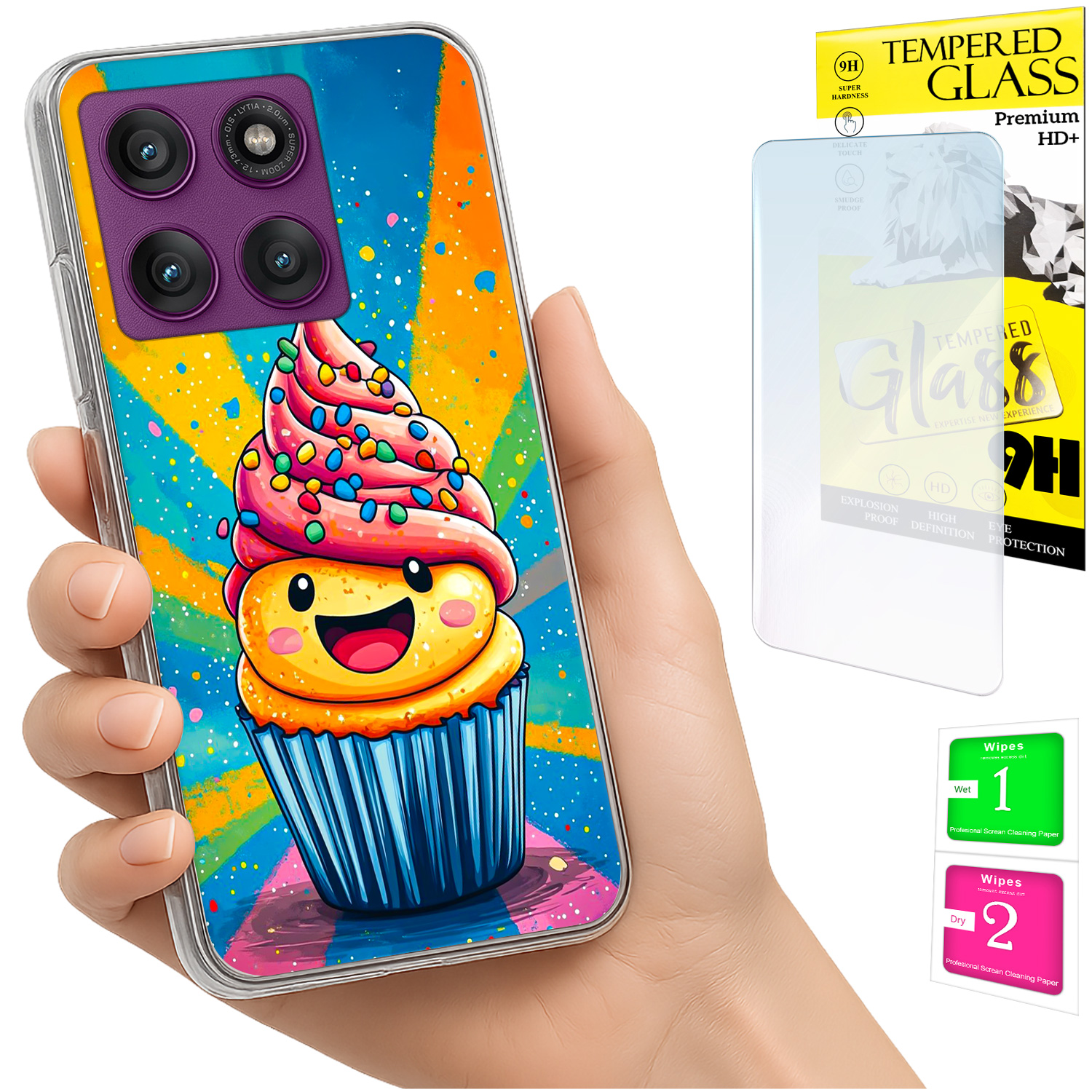 Schutzhülle Für Motorola Edge 60 Pro: Fotohülle Mit Rückseite In Kuchenform + 9h-glas