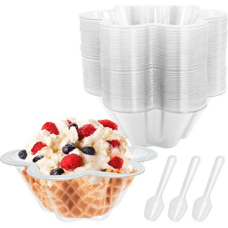 60 Dessertbecher Mit Löffeln, 250 Ml – Mini-dessertbecher Mit Blumenmuster – Transparent – Becher Für Vorspeisen – Wiederverwendbar – Servierschalen Für Käsekuchen, Puddings, Mousses