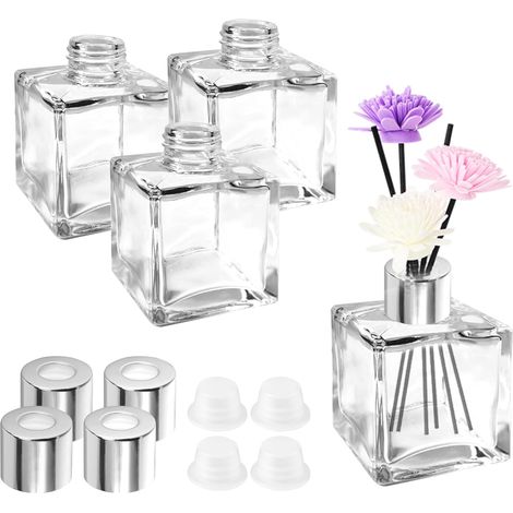 4er-set Raumduftdiffusoren, Glasflaschen, Quadratische 50-ml-diffusoren Mit Duftstäbchen Für Ätherische Öle, Für Zuhause Und Schlafzimmer