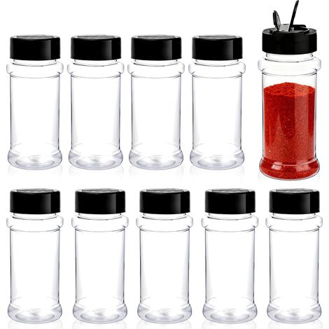 Set Mit 10 Gewürzgläsern, Runde, Luftdichte Kunststoffbehälter (100 Ml), Ideal Zur Aufbewahrung Von Küchengewürzen In Schubladen Und Beim Camping.