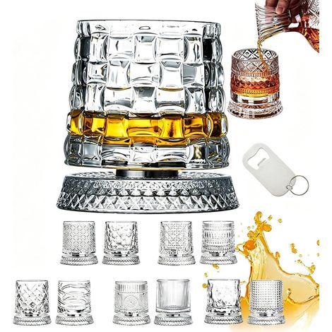 Drehbarer Whiskybecher, 360 Grad Drehbarer Kristallbecher Zur Stressbewältigung, Kinetisches Old-fashioned-glas Mit Schwerem Boden Für Scotch Und Bourbon, Einzigartiges Geschenk Für Männer, Väter Und