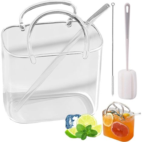 Trinkglas-set In Handtaschenform, 2er-set Mit Strohhalm, Glas-handtaschenvase, Einzigartige Weingläser, Niedliche Cocktailgläser Für Saft, Eistee, Blumen, Heimbar-dekoration (1 Stück)
