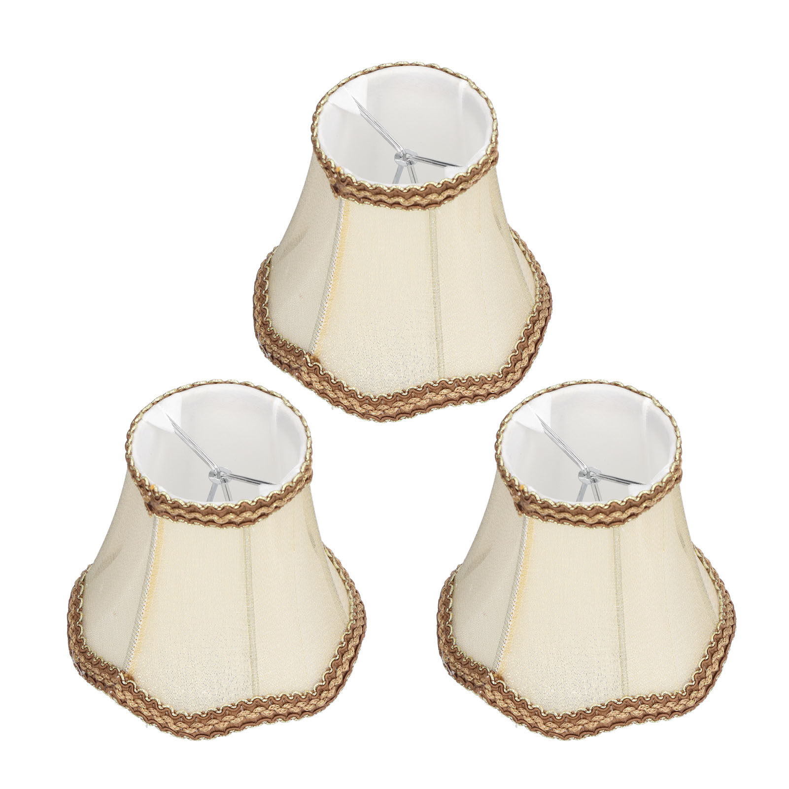 Set Mit 3 E14-clip-lampenschirmen Aus Stoff, Modernes Design, Goldfarben, Für Kerzen Und Kronleuchter Im Innenbereich. Ideal Für Zuhause, Lobby Oder Hotel.