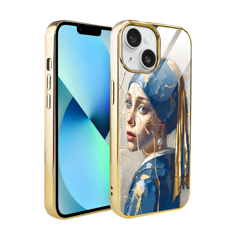 Iphone 13 Ibizu Elite Glashülle, Glasrückseite, Kintsugi-kunst, Frau Mit Perle, Gold