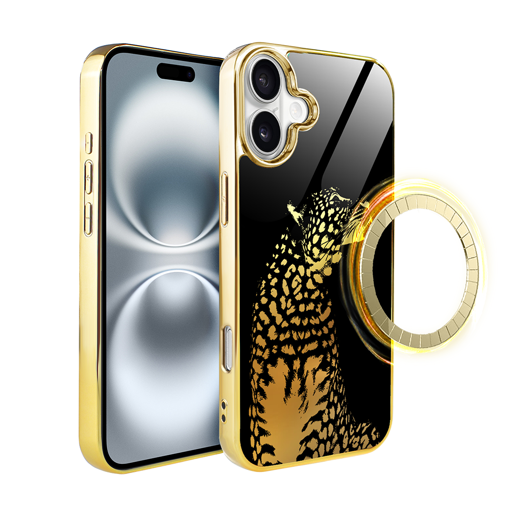 Iphone 16 Plus Ibizu Elite Glashülle Mit Magsafe, Glasrückseite, Golden Midnight, Leopard, Gold