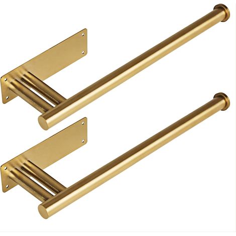 Set Mit 2 Unterbau-papierhandtuchhaltern, Wandmontage Aus Edelstahl, Selbstklebend Oder Zum Anbohren Unter Der Arbeitsplatte, Goldfarbener Papierhandtuchhalter