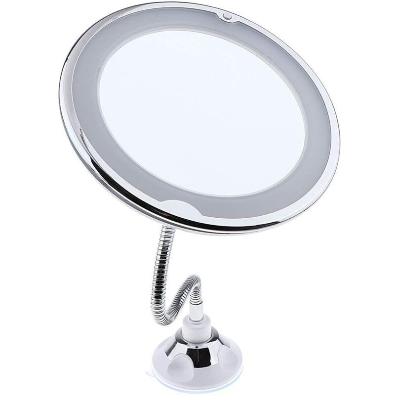 Led-schminkspiegel, 10-fache Vergrößerung, 14 Leds, 360°-schwanenhals, Weiß/silber, Saugnapf, Flexibler Faltspiegel