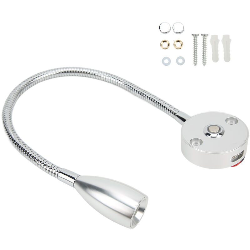 3w Led-wandleselampe, Flexible Schwanenhals-leselampe, 3 Einstellbare Farben Für Wohnmobil, Boot, Wohnwagen, Silber, 3 Farben