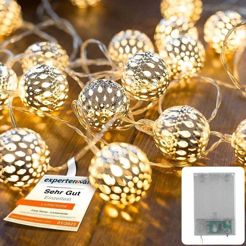 Marokkanische Led-lichterkette – Gesamtlänge 3 Meter, 3 Aa-batteriefach, Warmweiße Leds – Lichterkette Im Marokkanischen Stil, Silberne Kugeln