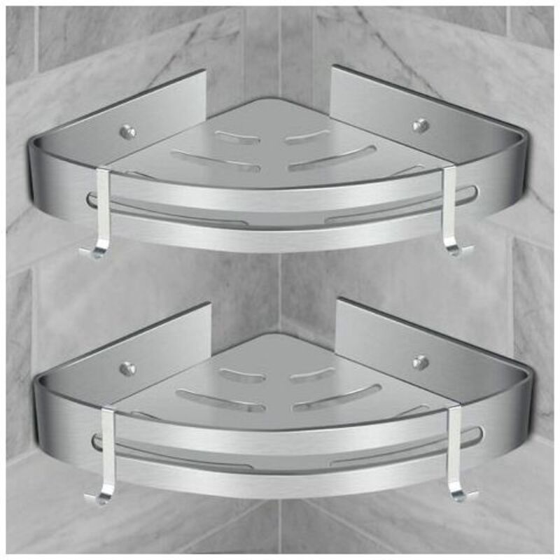 Seltene Eckduschablage, Bohrfreies Badezimmerregal, Duschkorb, Wandmontierte Duschablage Aus Aluminium, Zweiteilige Silberne Aufbewahrungsbox (2 Stück)