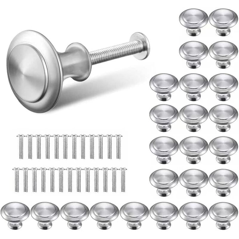 Silberne Schubladengriffe, Runde Türknöpfe, Runde Schubladengriffe Aus Silber, 30 Mm Möbelknöpfe, Geeignet Für Schränke, Kleiderschränke Und Küchen (25 Stück)