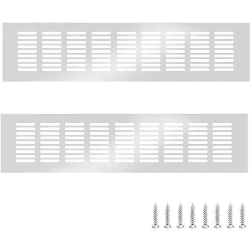 2 Stück Lüftungsgitter Aus Silberfarbener Aluminiumlegierung, 80 X 400 Mm, Wandlüftungsgitter, Insektenschutz, Rechteckiges, Perforiertes Aluminiumgitter