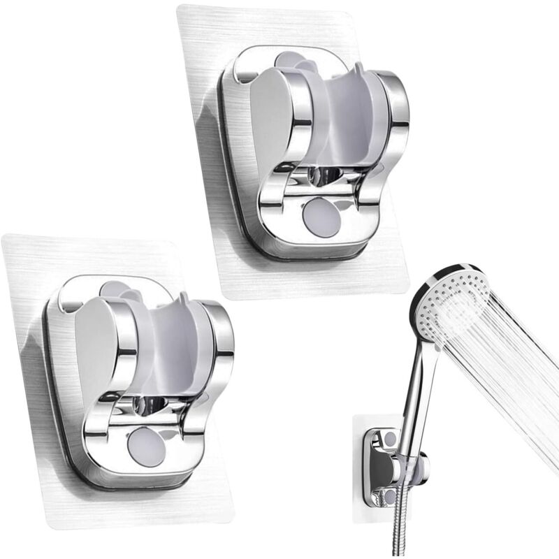 2-teilige Wandhalterung Für Duschköpfe, Kein Bohren Erforderlich, Abnehmbar, Verstellbarer Winkel, Wasserdicht, Für Duschköpfe, Badezimmeraccessoire, Hotel (silber)