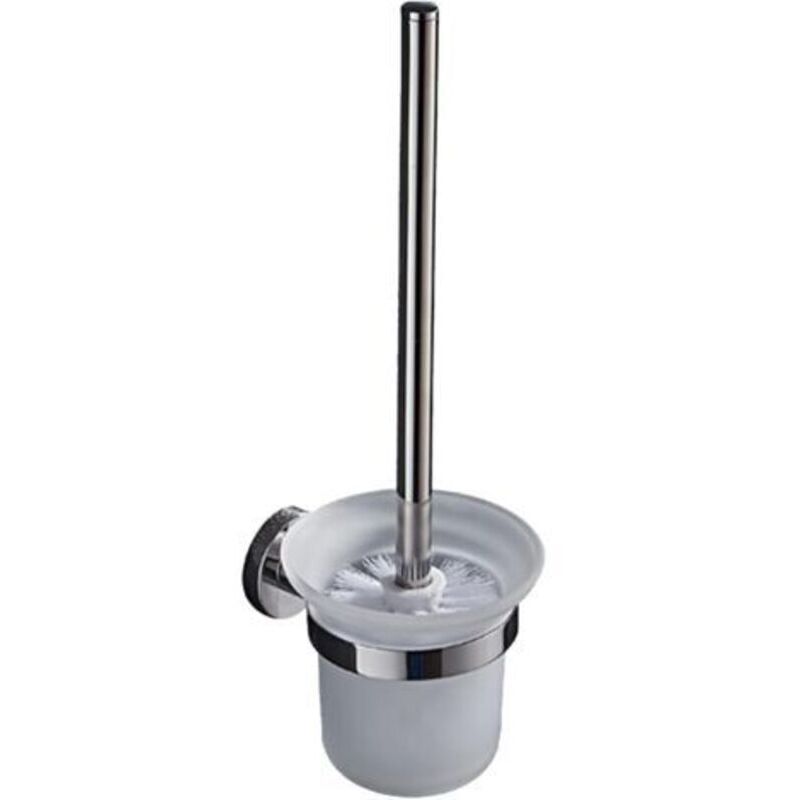 Wandmontierte Wc-bürste Mit Integriertem Halter – 1 Weicher Bürstenkopf + Becken Aus Gehärtetem Glas + Edelstahlgriff – Bohrfreie Montage (silber)