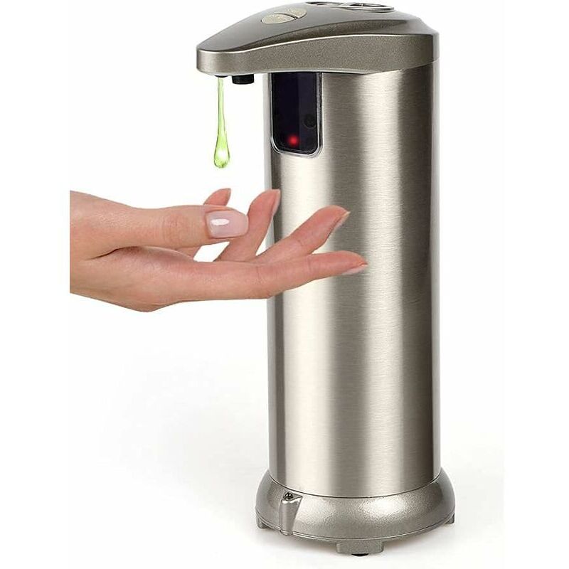 Automatischer Seifenspender Aus Edelstahl, 3 Einstellbare Stufen, Auslaufsicherer Sockel (silber)