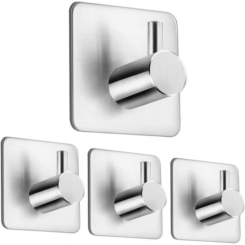 4-teiliger Handtuchhalter, Wandhaken, Selbstklebend, Kein Bohren Erforderlich, Für Bad, Wc, Küche, Büro, Quadratischer Haken – Silber