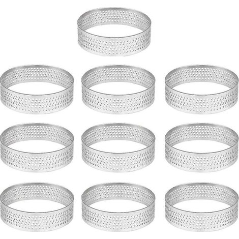 10 Nahtlose, Perforierte, Runde Tarteringe Aus Edelstahl, 5 Cm Durchmesser
