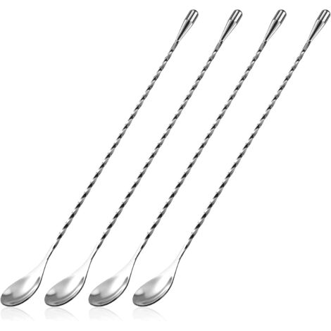 Cocktaillöffel Aus Edelstahl, Langstielige Barlöffel, Spiralförmige Rührlöffel, Professionelle Cocktailrührer, 30 Cm, 4-teiliges Set (silber)—2-2：fortelix H