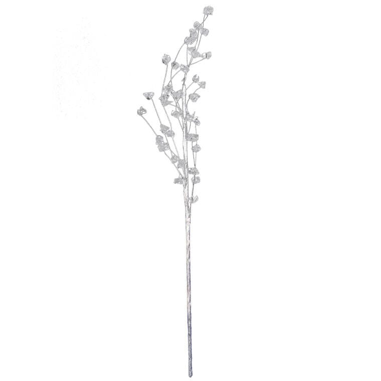Silberner Zierzweig Mit Kristallen, 48 Cm
