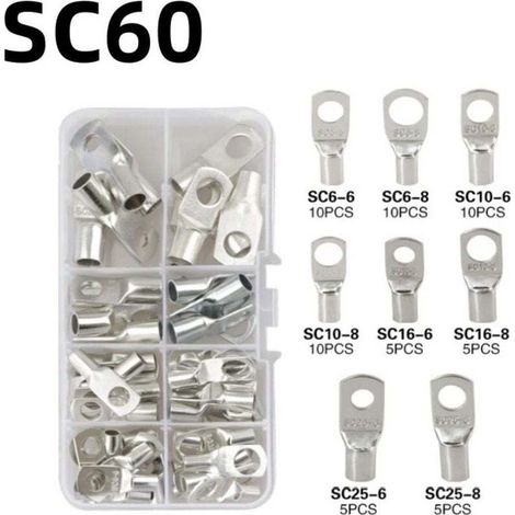 Ulisem Konvolut Von 60 Kabelschuhen, Ringkabelschuhverbindern, Kupferkabelverbindern, Sc-ringkabelschuhen (silber)