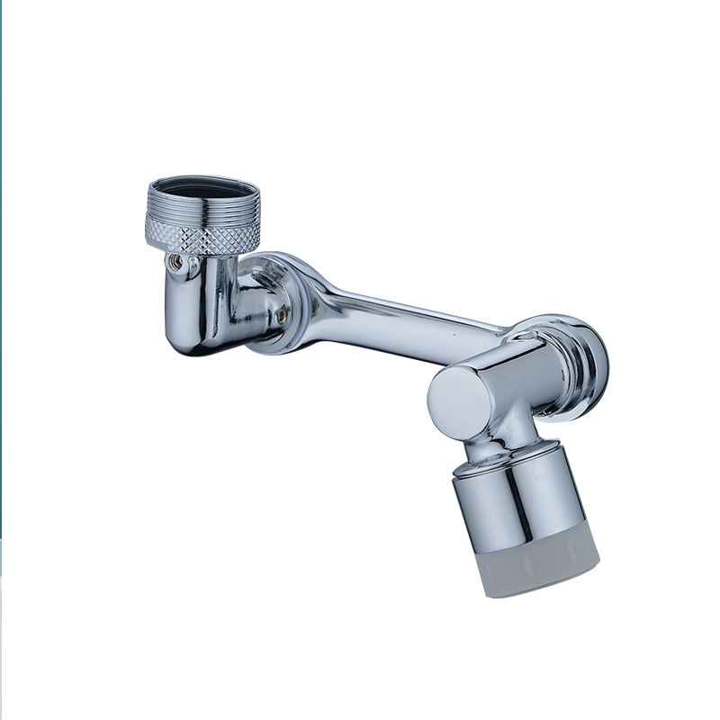 Roboterarm-wasserhahn Mit 1080°-wasserdüse, Universal-luftsprudler, Spritzschutz Und Zwei Wasserauslässen. Der Manipulatorarm Ist Vollständig Aus Verkupfertem Metall Gefertigt.