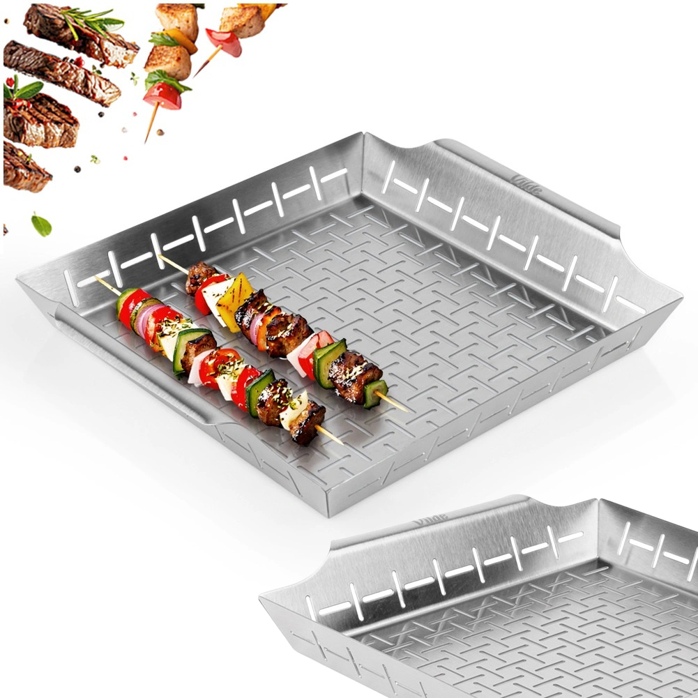 Grillkorb Zum Grillen Von Fleisch Und Gemüse, Perforierter Stahl, 34,5 Cm