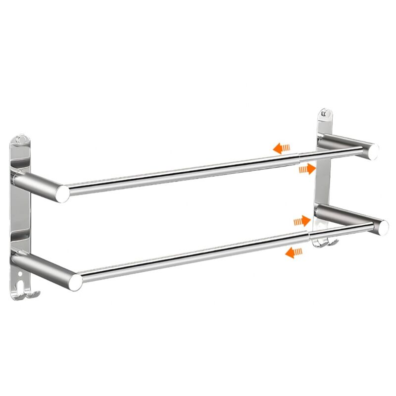 Teleskop-handtuchhalter Aus Edelstahl, Silber, 43–75 Cm, Mit Haken, Ideal Für Bad Und Küche