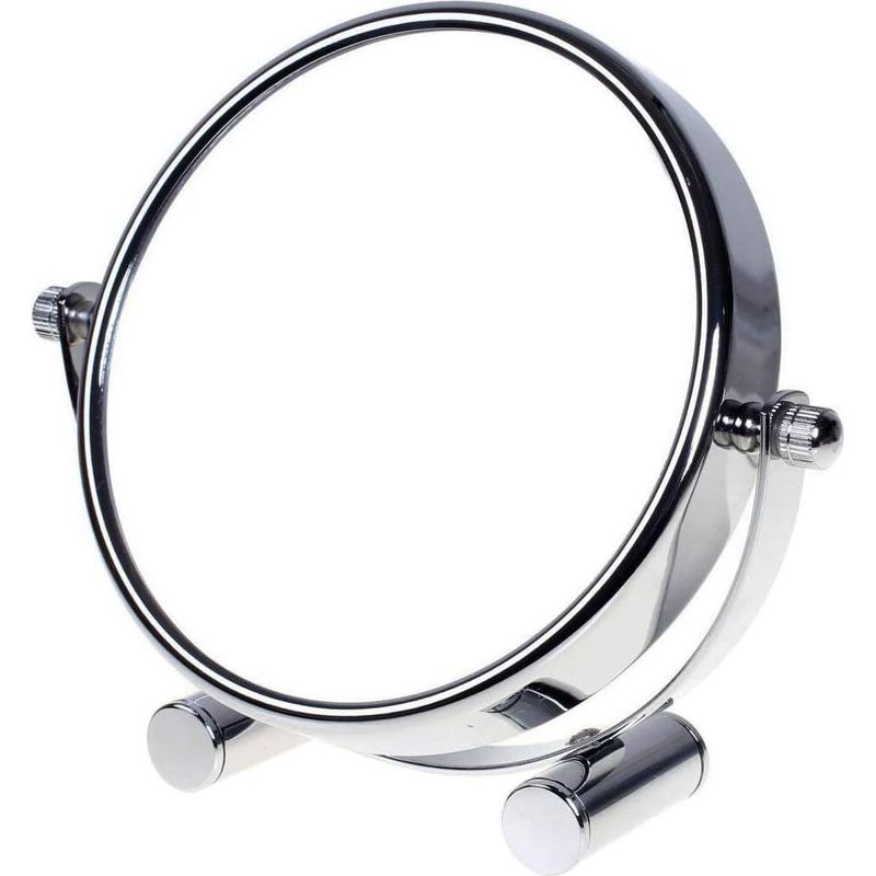 Kosmetikspiegel, 5-fache Vergrößerung, 15,3 Cm (6 Zoll) Kompakter, Freistehender Kosmetikspiegel, Chrom, Ø 15,3 Cm, 100 % Und 500 % 360° Schwenkbar, Hochwertiger Tischspiegel, Tkd3142-5x