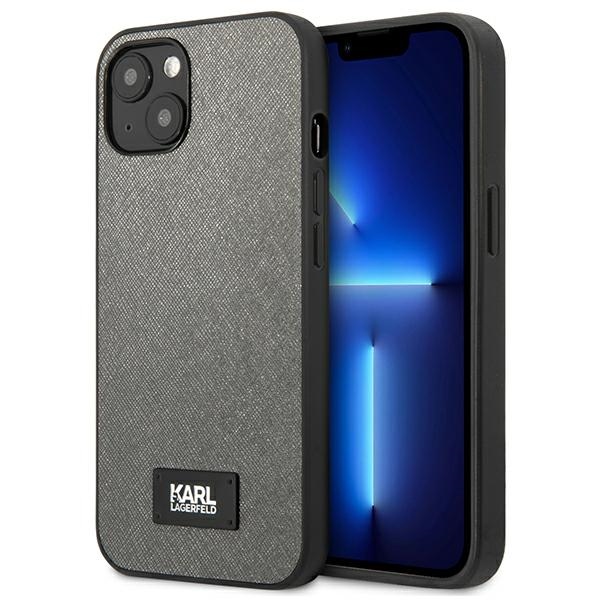 Karl Lagerfeld Klhcp13msfmp2dg Iphone 13/ 14 / 15 6,1" Hartschalenetui Silber/silberne Saffiano-plakette