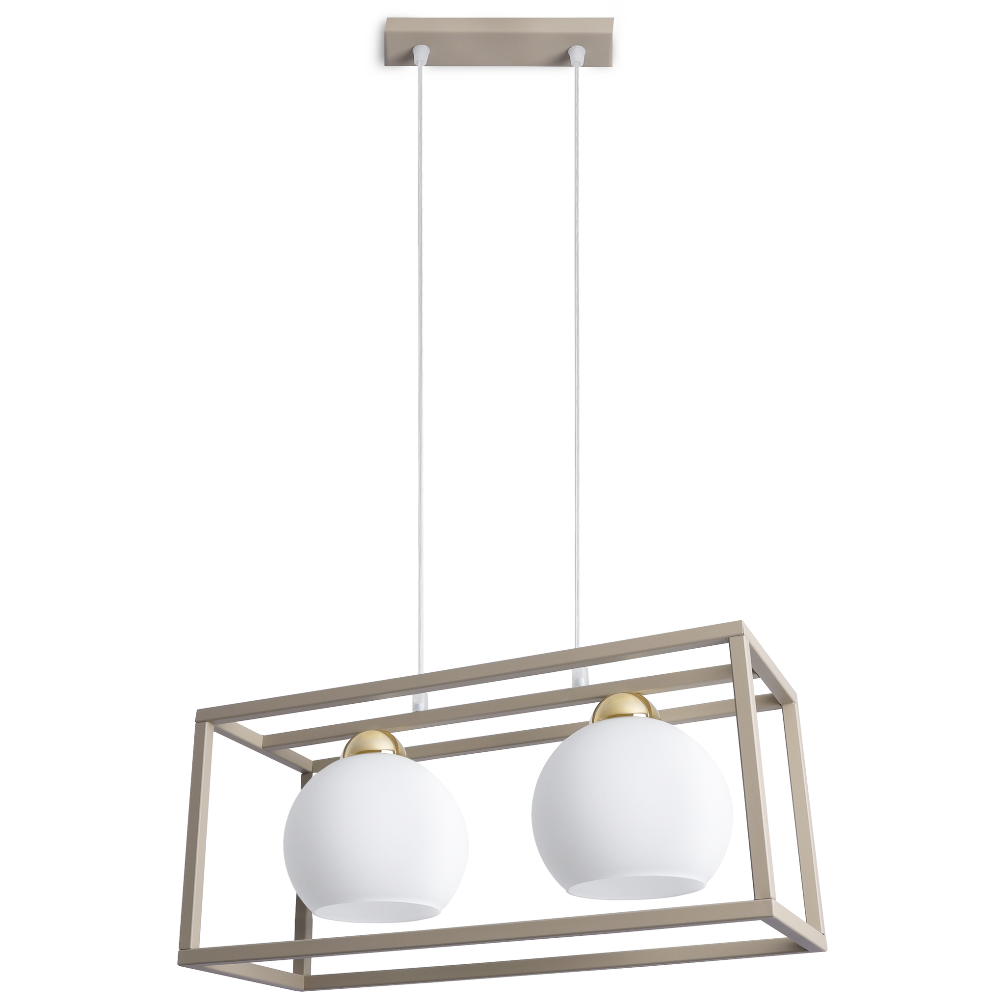 Eliza Cage Hängelampe In Kaschmir-gold, 2-flammig, Weiße Schirme, E27