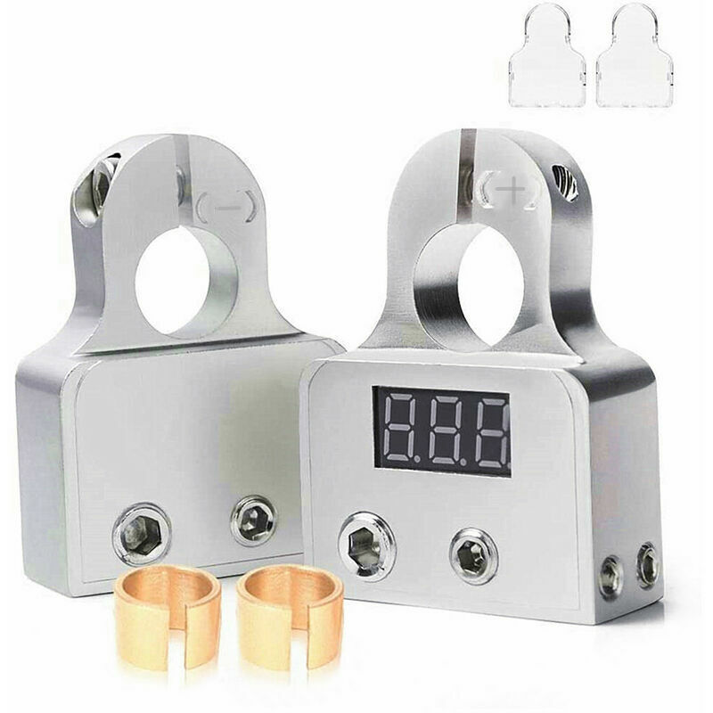 Autoradio-umrüstung: Batterieanschluss Mit Voltmeter, Ein Paar, Silber