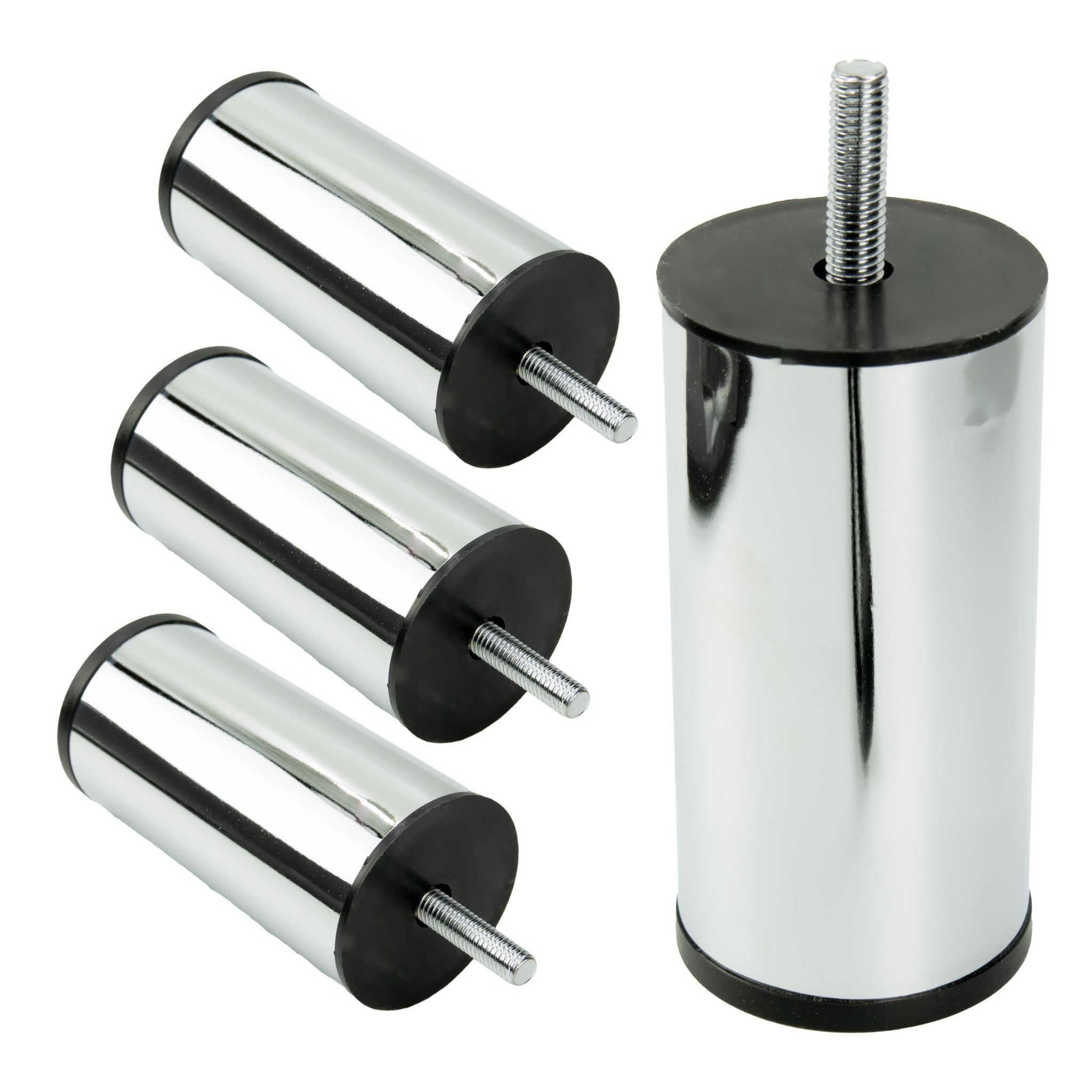 Set Mit 4 Möbelfüßen, Gerade, Silberverchromt, Höhe 10 Cm