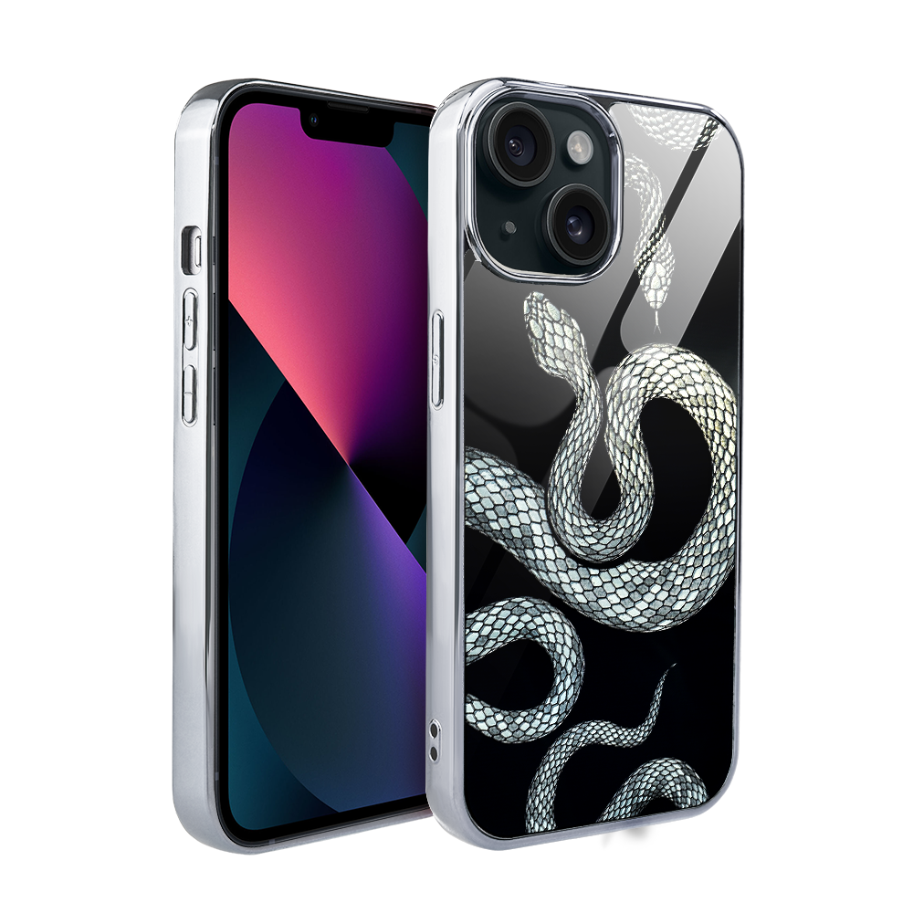 Iphone 13 Ibizu Elite Glashülle, Glasrückseite, Schlangenmuster In Silber
