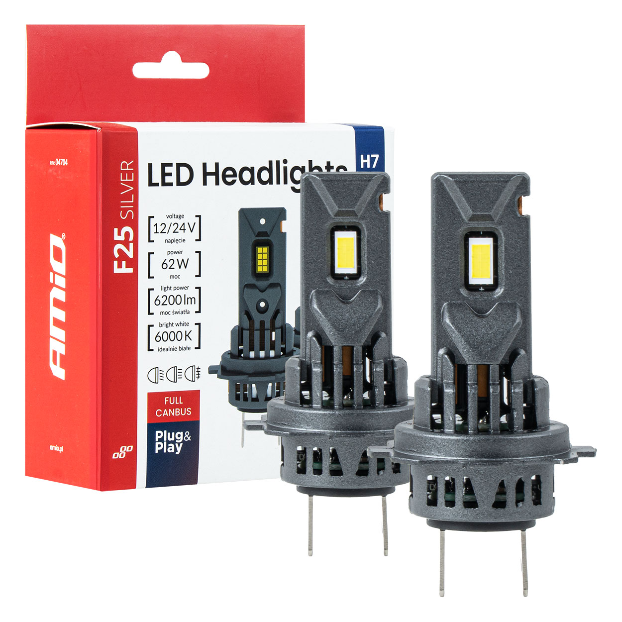 Led-autolampen F25 Silber Full Can-bus 62w H7 H18 12v 24v Amio-04704
