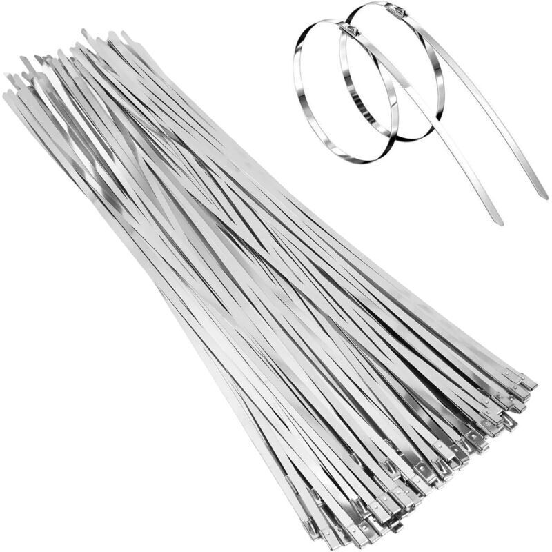 Edelstahl-kabelbinder, 100 Stück, Hochbelastbare Silberne Kabelbinder, Metall-kabelbinder, 400 Mm Lang, 4,6 Mm Breit, 120 Kg Zugfestigkeit, Für Auspuffwicklungen