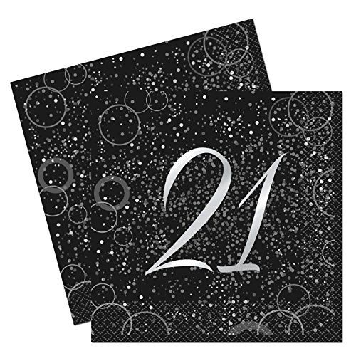 Glitz 21 Silberne Papierservietten, 16 Stück.