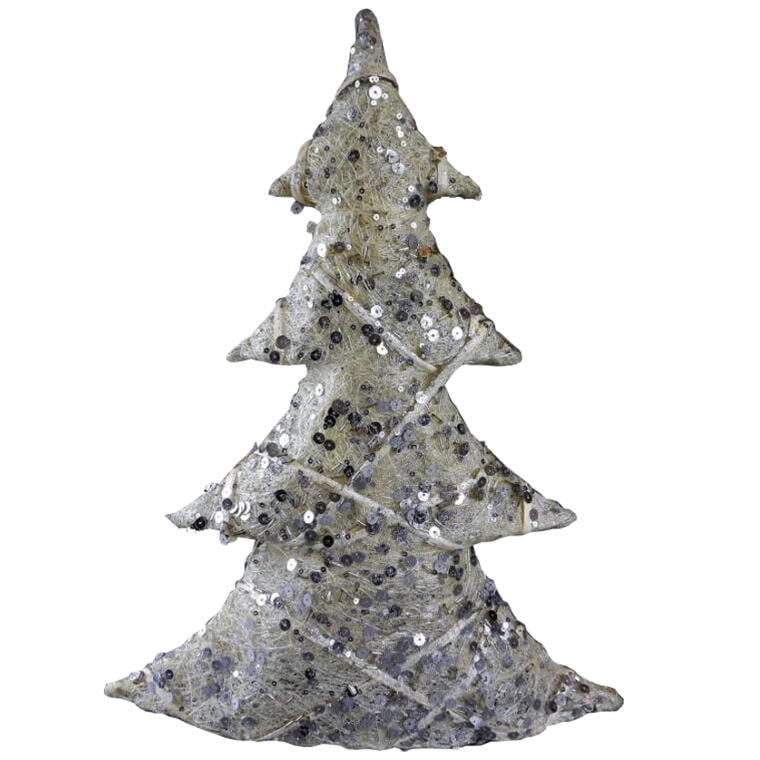 Dekorativer Weihnachtsbaum Aus Cremefarbenem Sisal Mit Silbernen Pailletten
