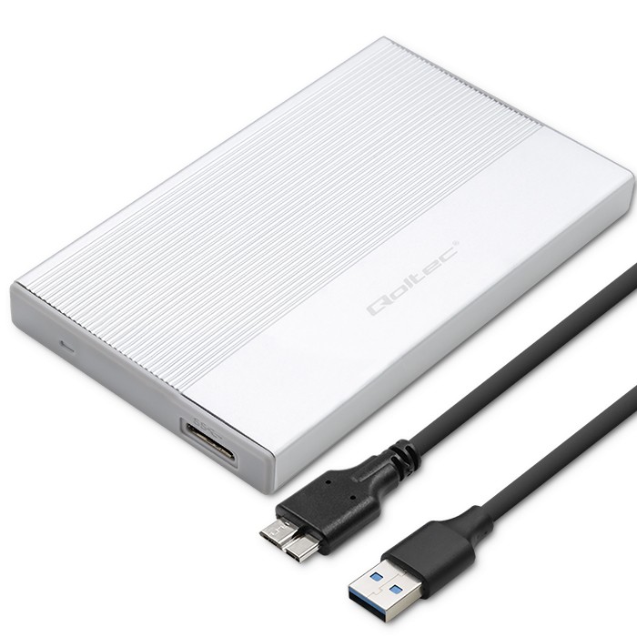 Qoltec Aluminiumgehäuse Ssd/hdd-2,5"-laufwerksschacht Sata Usb 3.0 Superspeed 5 Gbit/s 2 Tb Silber