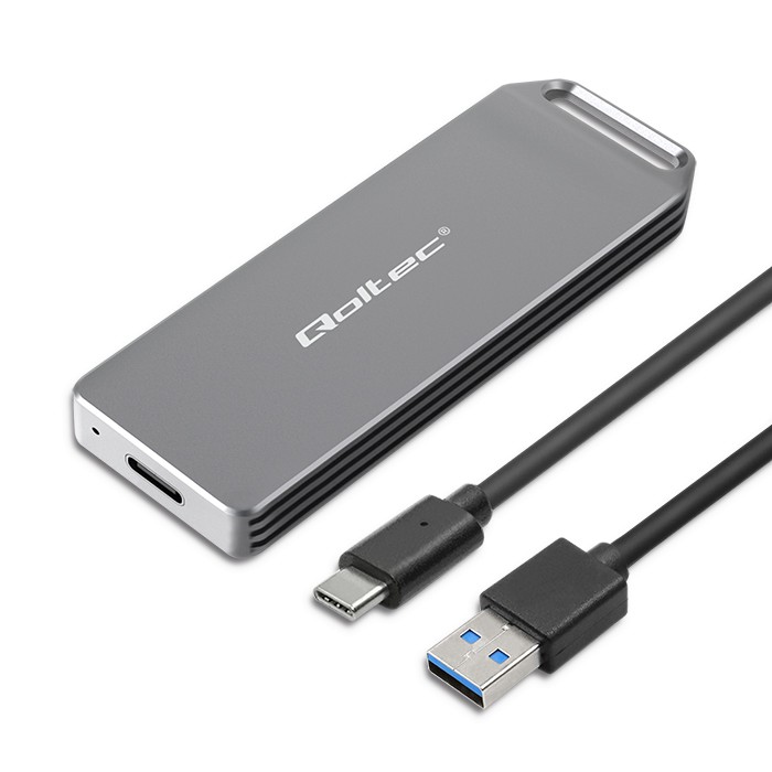 Qoltec Mini-aluminiumgehäuse M.2 Ssd-einschub Nvme Pcie Usb 3.1 Superspeed 10 Gbit/s 2 Tb Silber