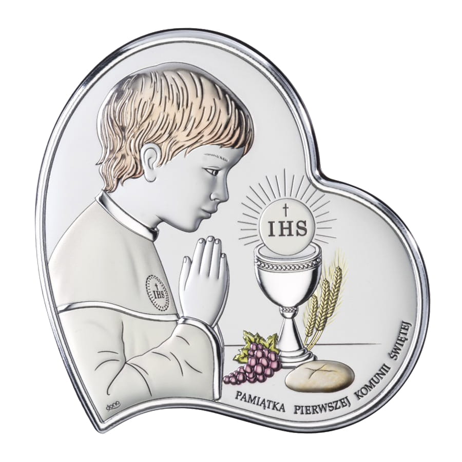 Silbernes Bild Für Einen Jungen Als Erinnerung An Seine Erste Heilige Kommunion Ds03-co 11 X 10,5 Cm